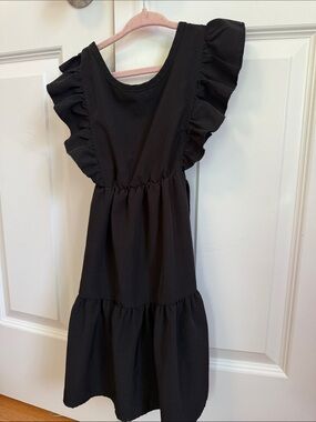 Elegant Black Ruffle-Sleeve Kids Formal Dress